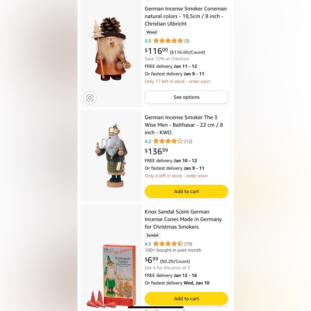 Christmas Table Runner Paraffin Candle Incense Smoker & 24pc Incense cones Set - Picture 14 of 14